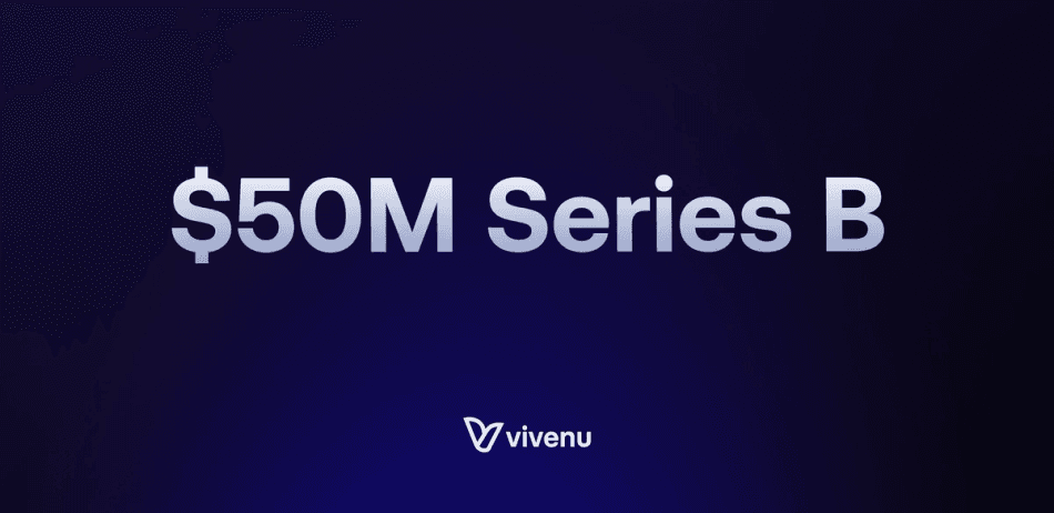 Text "$50 M Series B" mit vivenu Logo