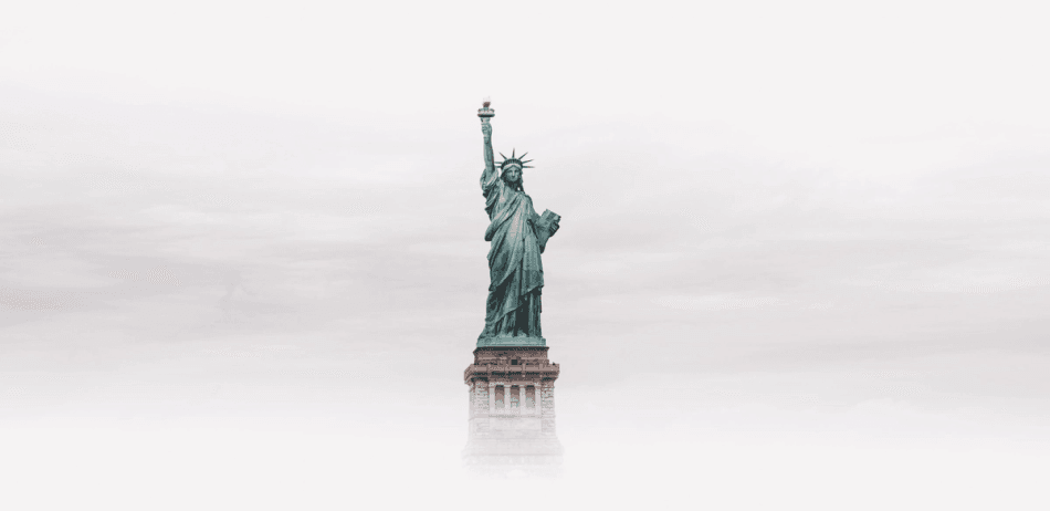 The Statue of Liberty surrounded by fog